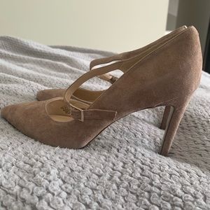 Nine West- nude/gray suede heels, size 8